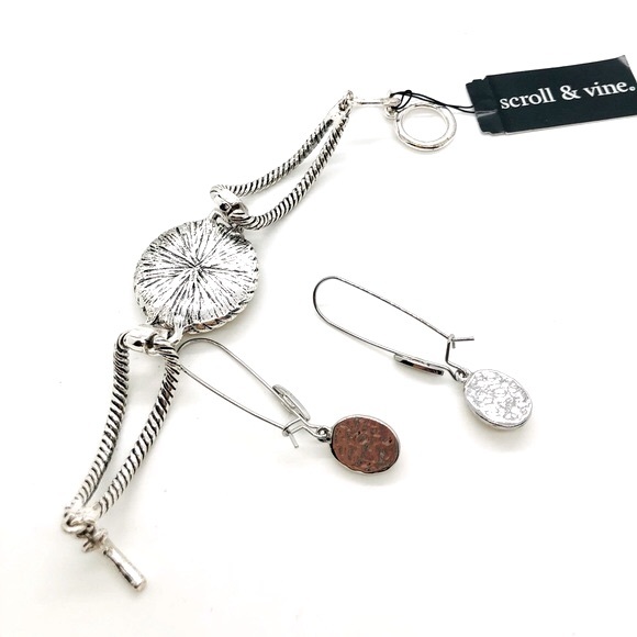 Scroll and Vine Mixed Metal Bracelet & earrings - Picture 5 of 9